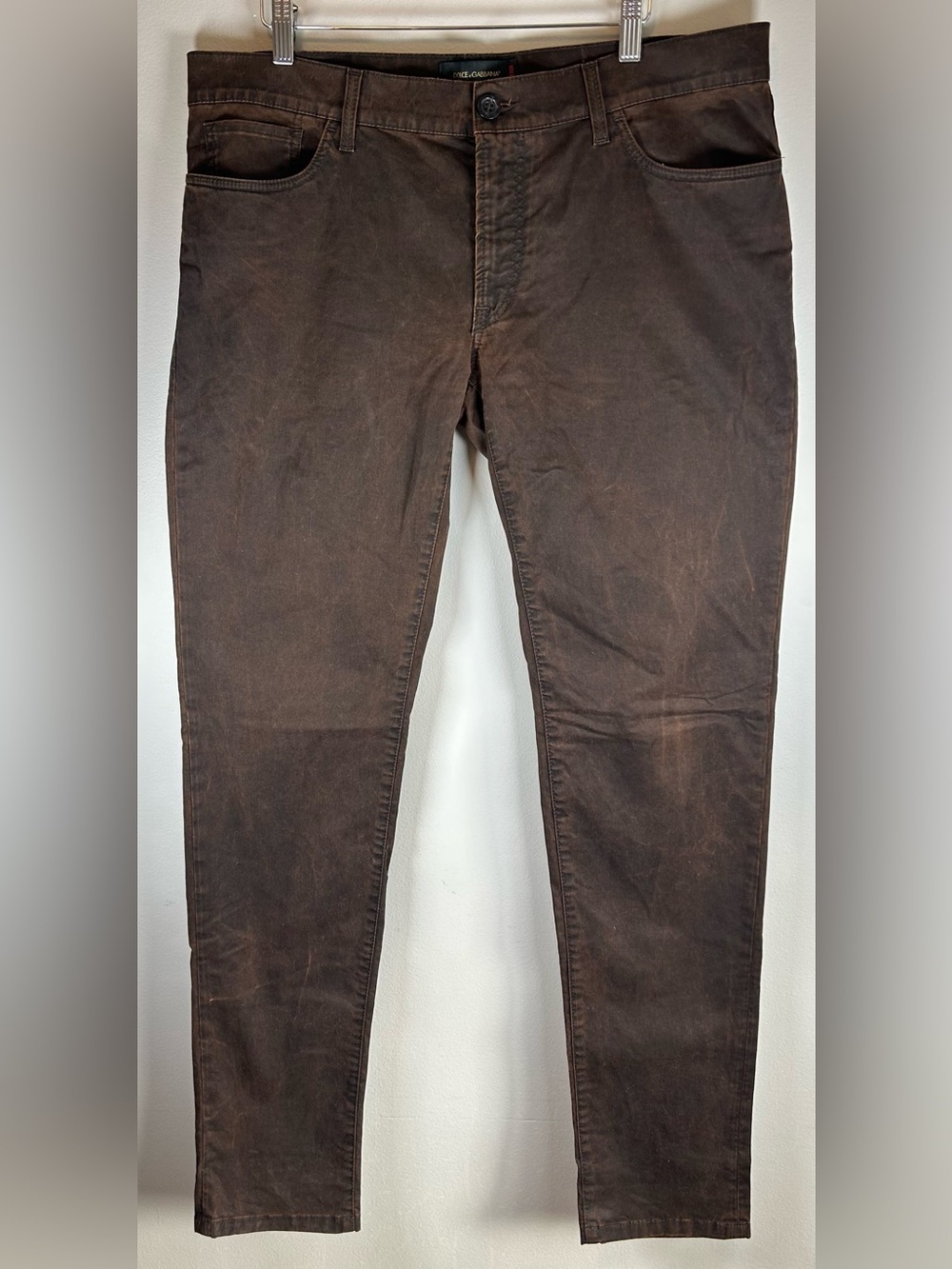 Dolce&Gabbana Men's Jeans Brown Pants Size 54/XL 14 Stretch Wax Coated EUC